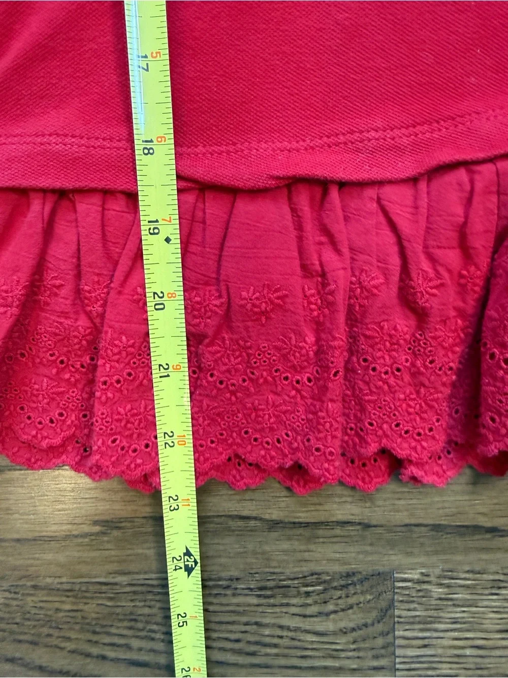 Polo Ralph Lauren Girls Classic Red Polo Dress with Ruffle Eyelet Hem Size 6
